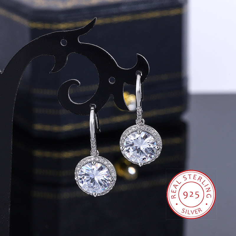 New Original High-end Jewelry S925 Silver Plated Earrings Female Round Crystal Women's Wedding Jewelry Earrings Women Earring