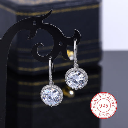 New Original High-end Jewelry S925 Silver Plated Earrings Female Round Crystal Women's Wedding Jewelry Earrings Women Earring