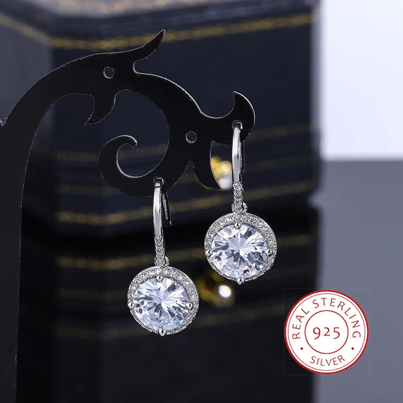 New Original High-end Jewelry S925 Silver Plated Earrings Female Round Crystal Women's Wedding Jewelry Earrings Women Earring
