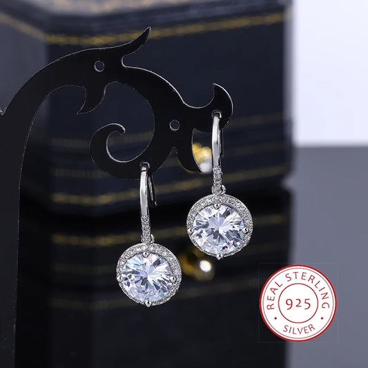 New Original High-end Jewelry S925 Silver Plated Earrings Female Round Crystal Women's Wedding Jewelry Earrings Women Earring