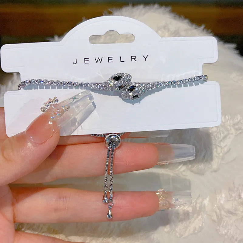 Elegant Black Crystal Eyes Snake Zircon Bracelet Women's Fashionable Personalized Daily Accessory Party Jewelry Birthday Gifts