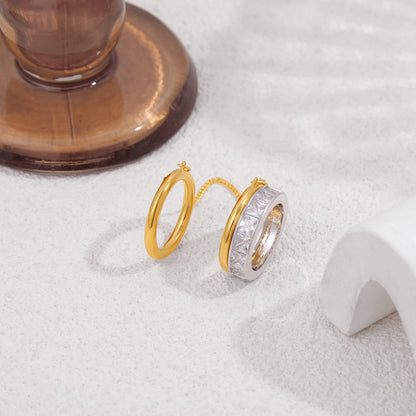 Fashion CZ Zircon Stainless Steel Double Layer Chain Ring for Women Gold Plated Tassel Link Ring Hip Hop Jewelry Waterproof