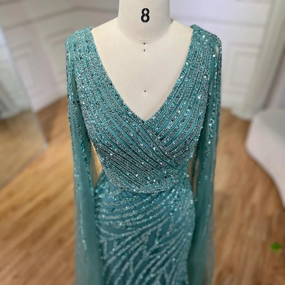 Serene Hill Arabic Mermaid Blue Beaded  Cape   Evening Dress Gown  2025 LA71493A Customized