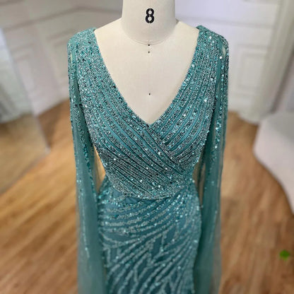 Serene Hill Arabic Mermaid Blue Beaded  Cape   Evening Dress Gown  2025 LA71493A Customized