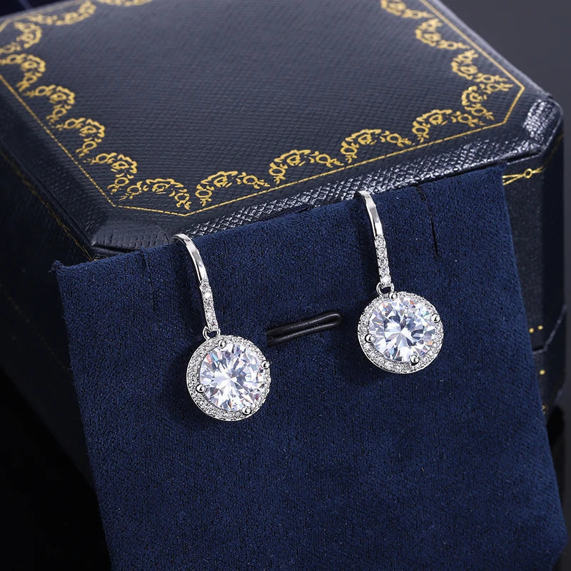 New Original High-end Jewelry S925 Silver Plated Earrings Female Round Crystal Women's Wedding Jewelry Earrings Women Earring