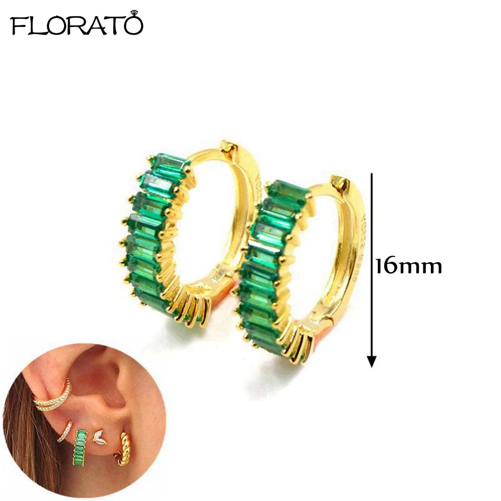 925 Sterling Silver Needle Luxury Green Zircon Pendant Earrings Trend Gold Color Small Hoop Earrings for Women Fashion Jewelry