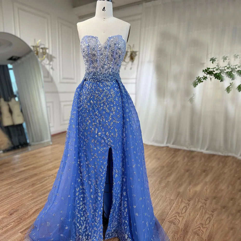 Serene Hill Blue Mermaid High Split With Skirt Sweetheart Strapless Beaded Party Dresses  Women Evening 2025 LA71796 Customized