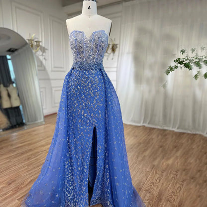 Serene Hill Blue Mermaid High Split With Skirt Sweetheart Strapless Beaded Party Dresses  Women Evening 2025 LA71796 Customized
