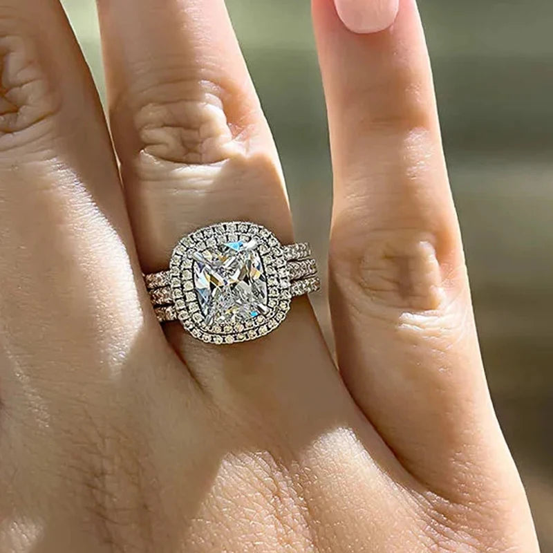 Huitan Luxury Trendy Bridal Sets Sparkling Cubic Zirconia Women Rings Engagement Wedding Party Temperament Elegant Lady Jewelry