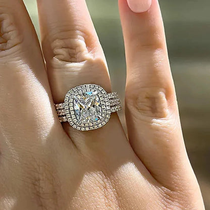 Huitan Luxury Trendy Bridal Sets Sparkling Cubic Zirconia Women Rings Engagement Wedding Party Temperament Elegant Lady Jewelry