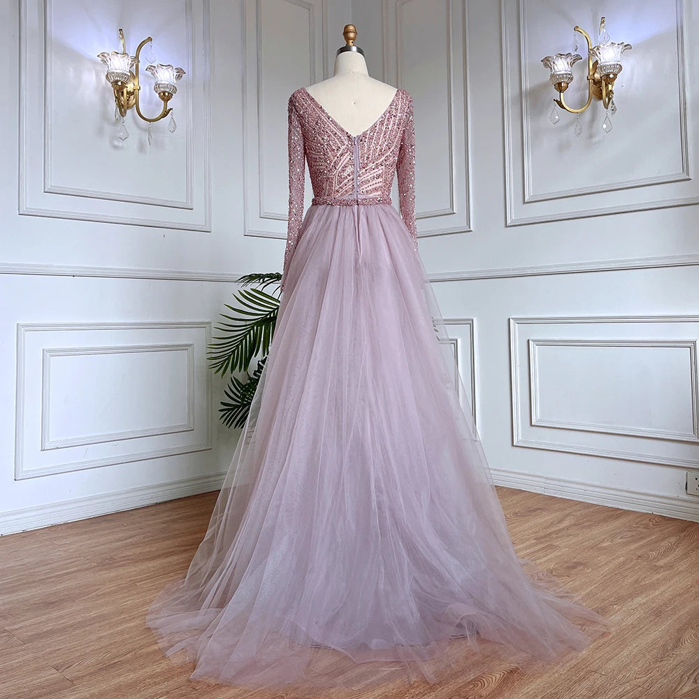 Serene Hill  Mermaid Beaded  Blue Muslim  Evening Dresses Gowns  with Detachable Skirt 2025  LA71750 Customized
