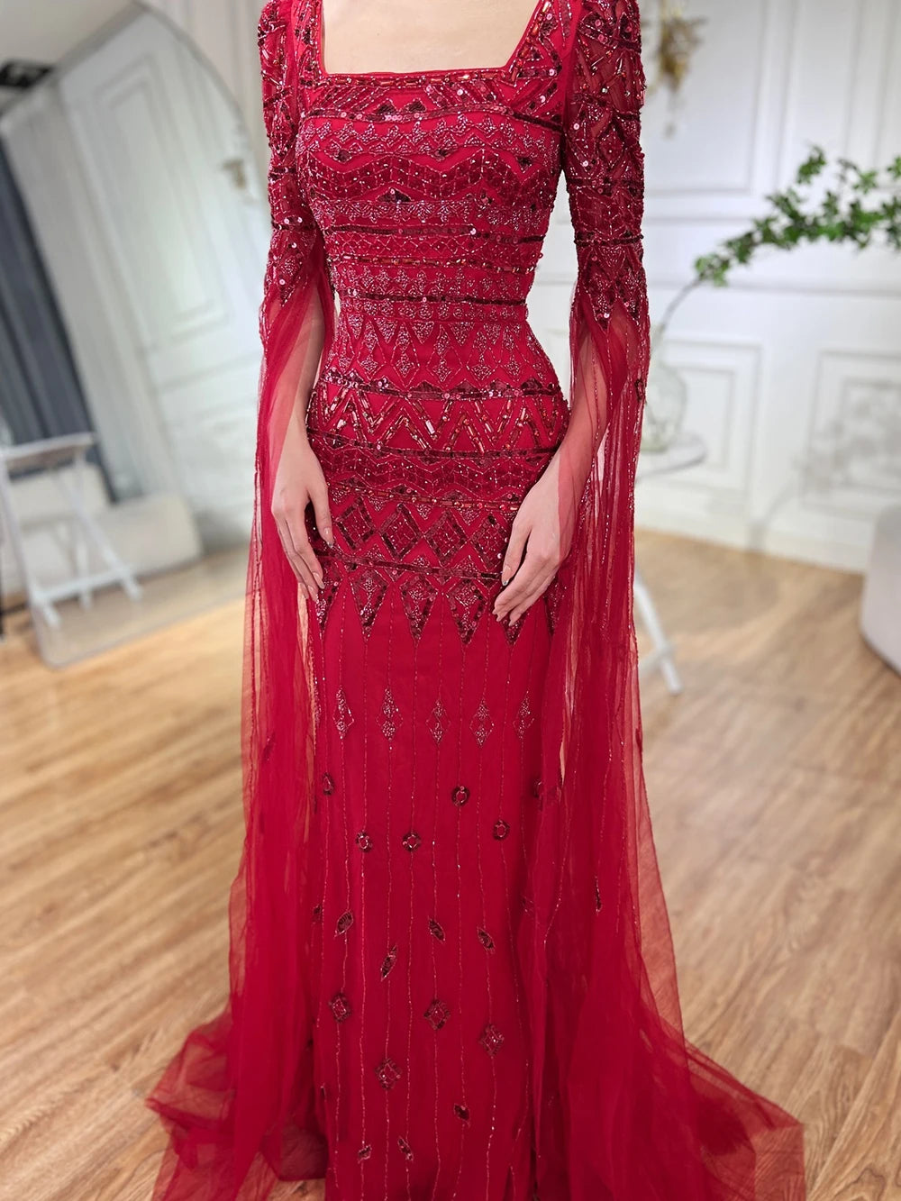 2025 Caramel With Beaded Cape Sleeves Design Mermaid Long Evening Dresses Gowns For Women's Wedding Party LA72355A Customized