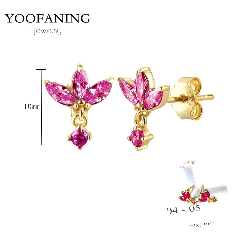 925 Sterling Silver Ear Needle Fashion Exquisite Hoop Earrings  Classic Rose Red Series Earrings for Women Patty Jewelry Gift
