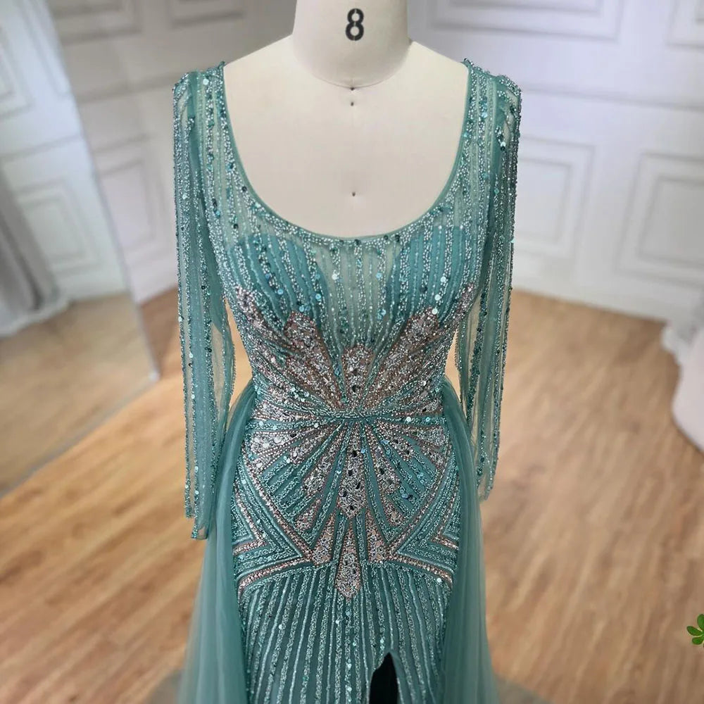 Serene Hill Pink  With Overskirt Split  Beaded Mermaid Evening Dresses Gowns  2025 LA72431 Customized