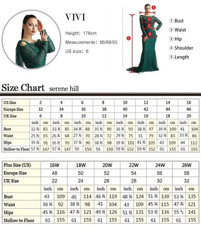 Serene Hill Muslim Green Mermaid Lace Beaded Crystal Luxury Dubai Evening Dresses Gowns For  Party 2025 LA71983 Customized