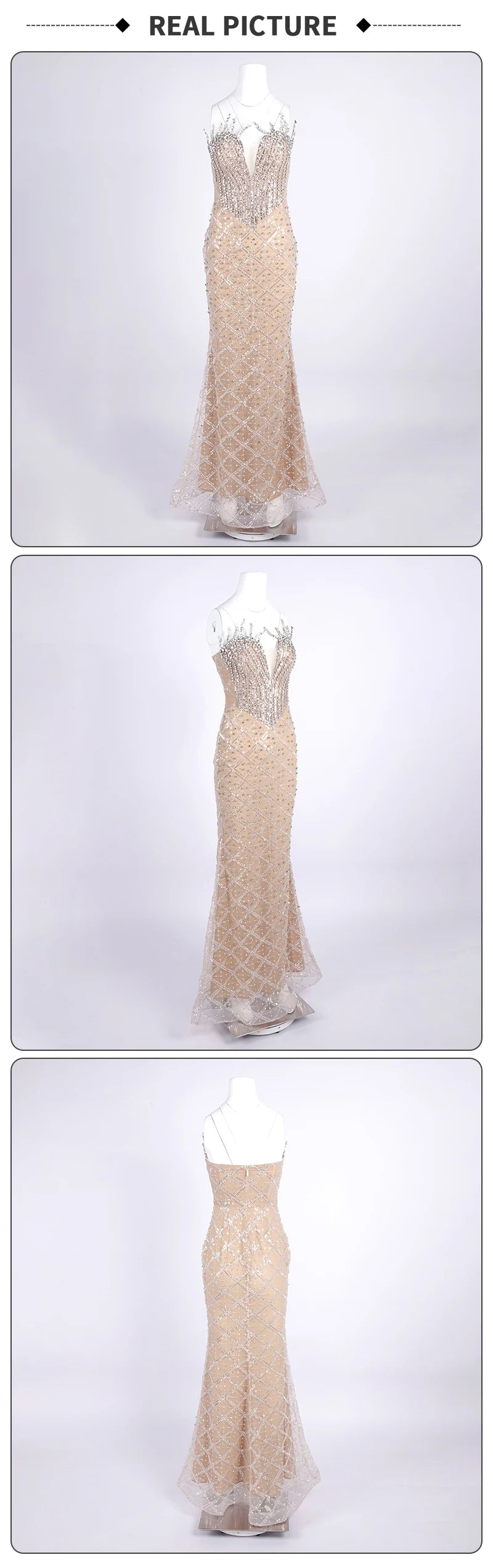 VC Fashion Silver Sequin Strapless Mermaid Dress Gown with Crystal Accents for Luxury Award Ceremonies