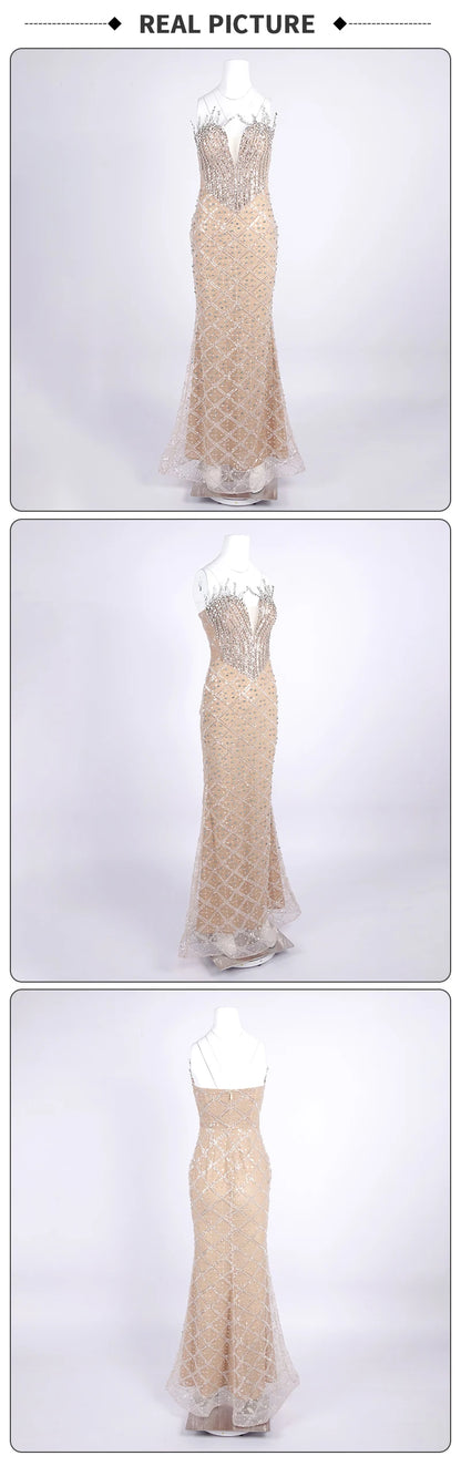 VC Fashion Silver Sequin Strapless Mermaid Dress Gown with Crystal Accents for Luxury Award Ceremonies