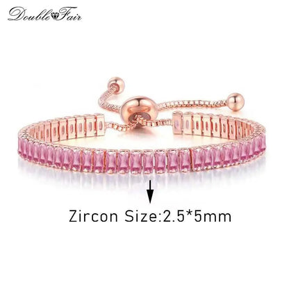 Romantic Pink Crystal Tennis Bracelets for Female Women Trend Shiny Zirconia Adjustable Folding Buckle Chain on Hand Jewelry