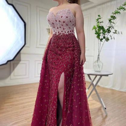 Serene Hill Blue Mermaid High Split With Skirt Sweetheart Strapless Beaded Party Dresses  Women Evening 2025 LA71796 Customized