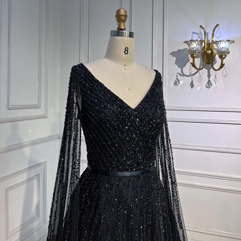 Serene Hill Mint Cape Sleeves A Line Beaded  Dubai Evening Dresses Long 2025 Celebrity Gowns For  Party LA71865 Customized