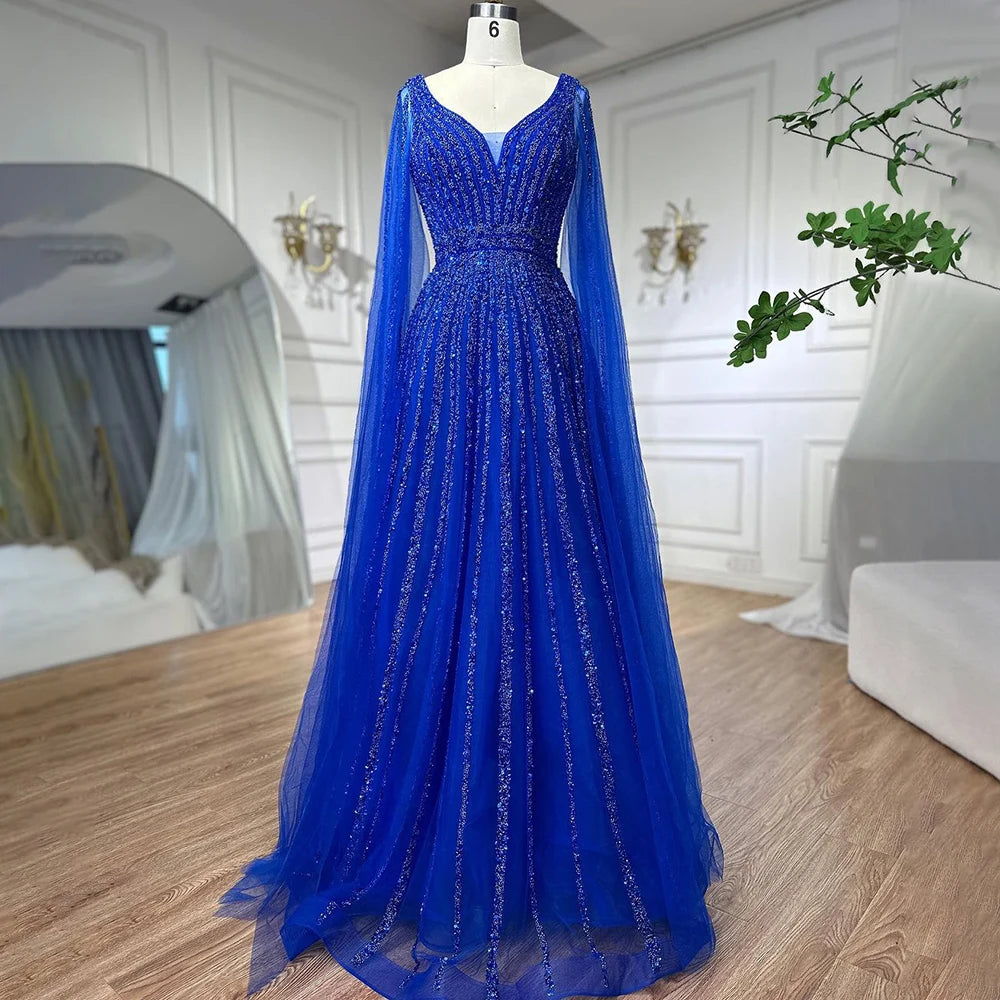 Nude Arabic Luxury Cape Sleeves Evening Dresses Gowns A-Line Beaded 2025 For Party LA71567 Customized
