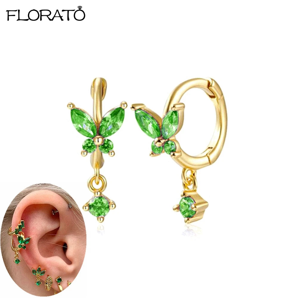 925 Sterling Silver Needle Luxury Green Zircon Pendant Earrings Trend Gold Color Small Hoop Earrings for Women Fashion Jewelry
