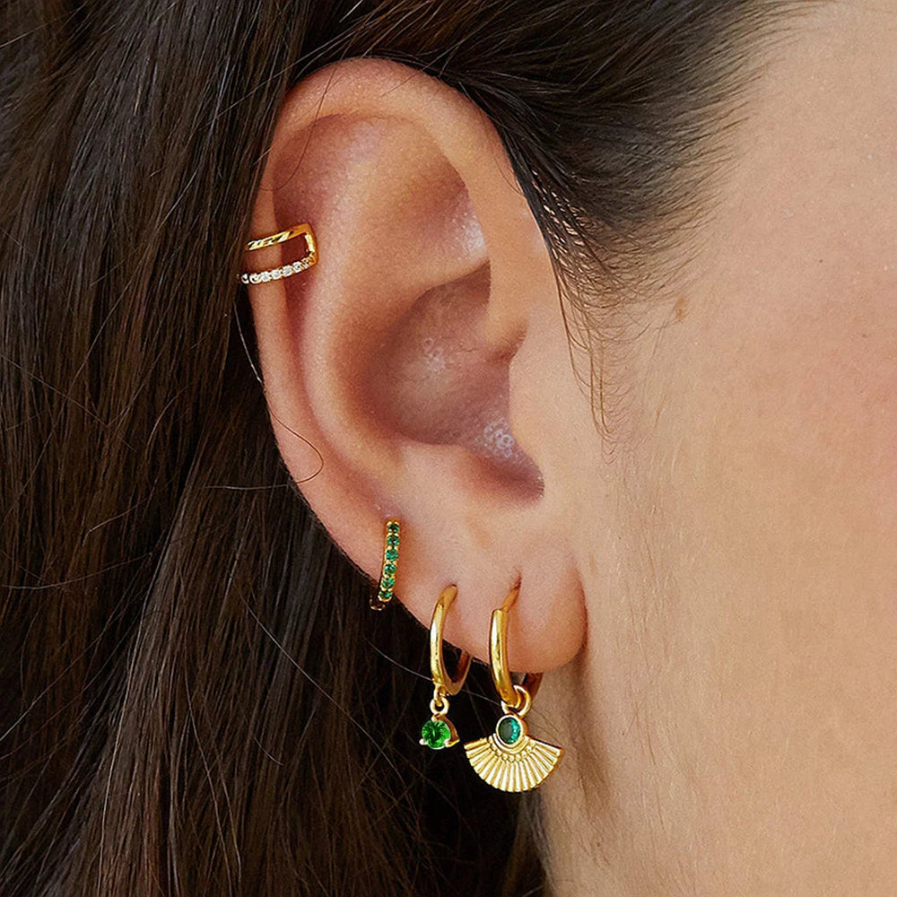 925 Sterling Silver Needle Luxury Green Zircon Pendant Earrings Trend Gold Color Small Hoop Earrings for Women Fashion Jewelry
