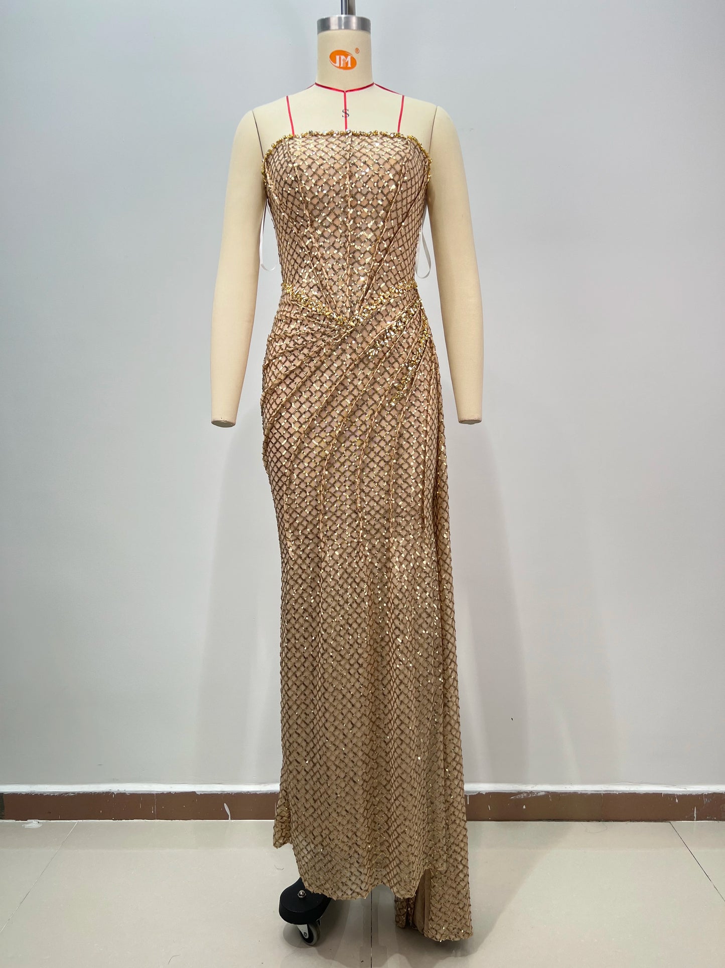 Women Celebrity Sexy Strapless Sequins Gold Crystal Split Maxi Long Gowns Dress 2024 Elegant Evening Party Club Vestido