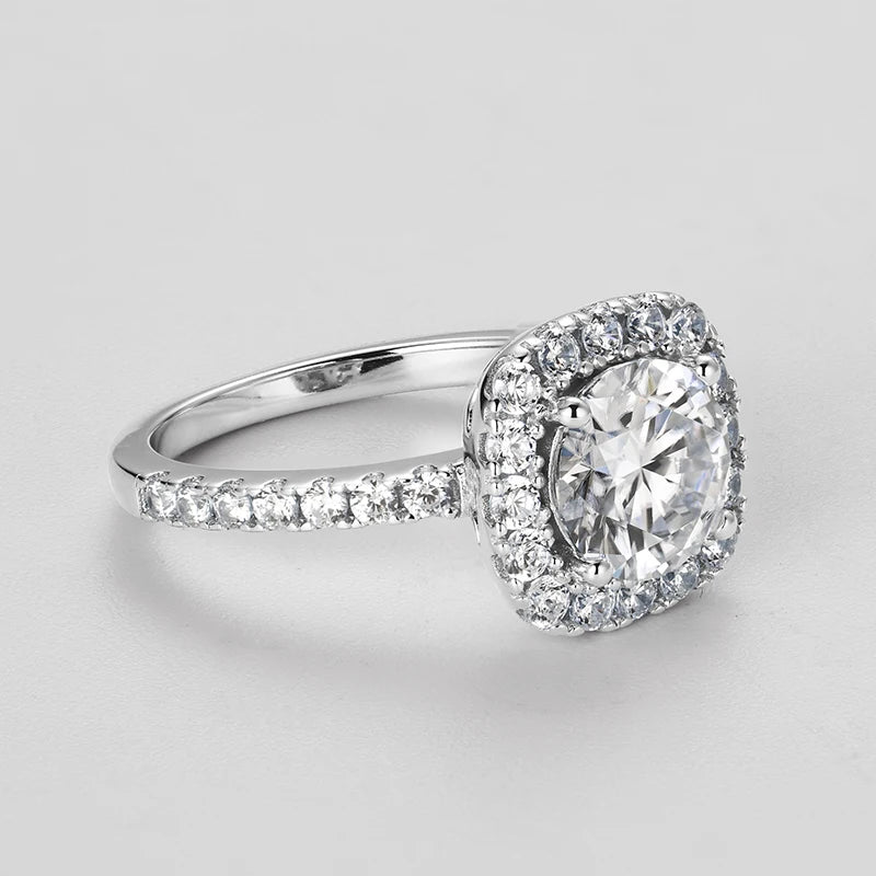 RAPRGOLD 2CT D Color Moissanite Ring s925 Sterling Silver Brilliant Diamond Halo Engagement Rings for Women Fine Jewelry Gifts