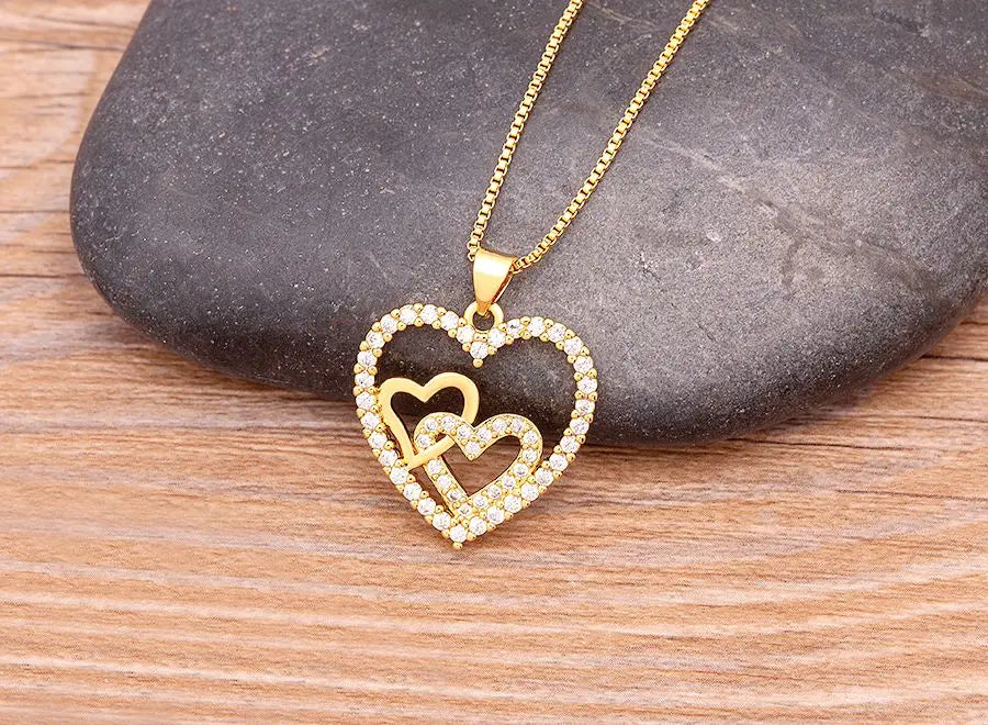 Nidin Romantic Simple Heart-shaped Necklaces Exquisite Crystal Zircon Pendant Gold Plated Clavicle Chain Women's Wedding Jewelry