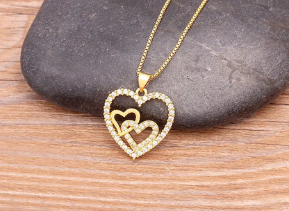 Nidin Romantic Simple Heart-shaped Necklaces Exquisite Crystal Zircon Pendant Gold Plated Clavicle Chain Women's Wedding Jewelry
