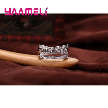 Fashion Women Men Rings 925 Sterling Silver Color Jewelry Crystal Inlay Overpass Cross Bague Bijoux Dropshipping 5-13