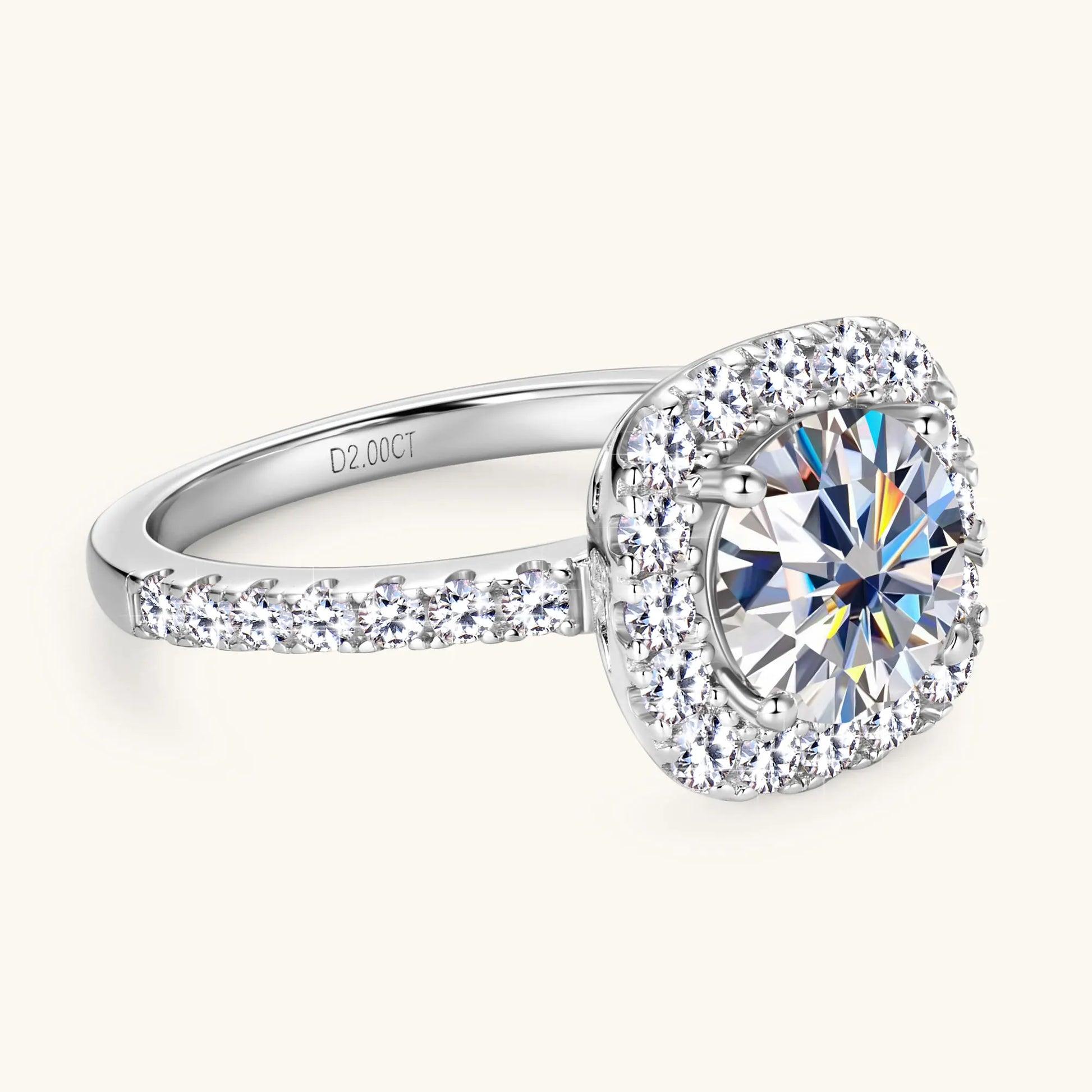 RAPRGOLD 2CT D Color Moissanite Ring s925 Sterling Silver Brilliant Diamond Halo Engagement Rings for Women Fine Jewelry Gifts