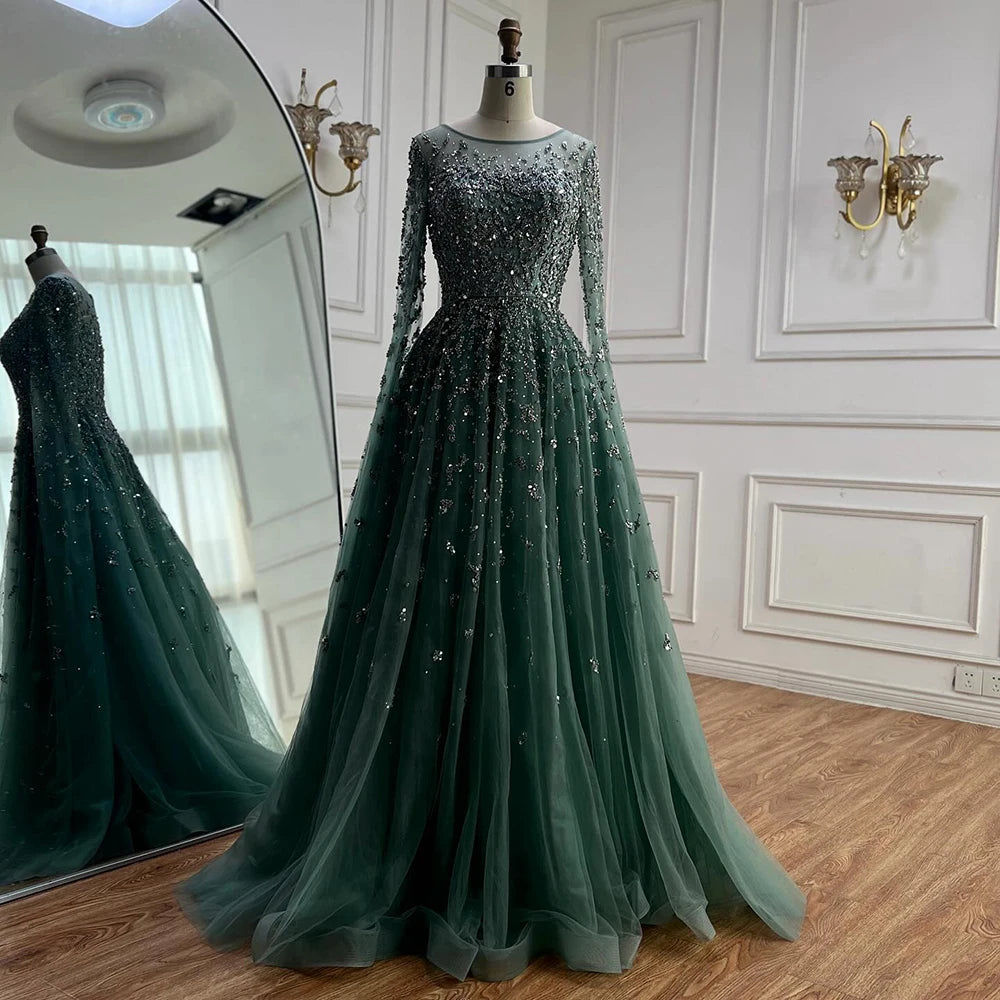 Luxury Elegant Turquoise Evening Dress Gown with Cape  for Formal Occasion 2025 LA72965 Serene Hill Customized