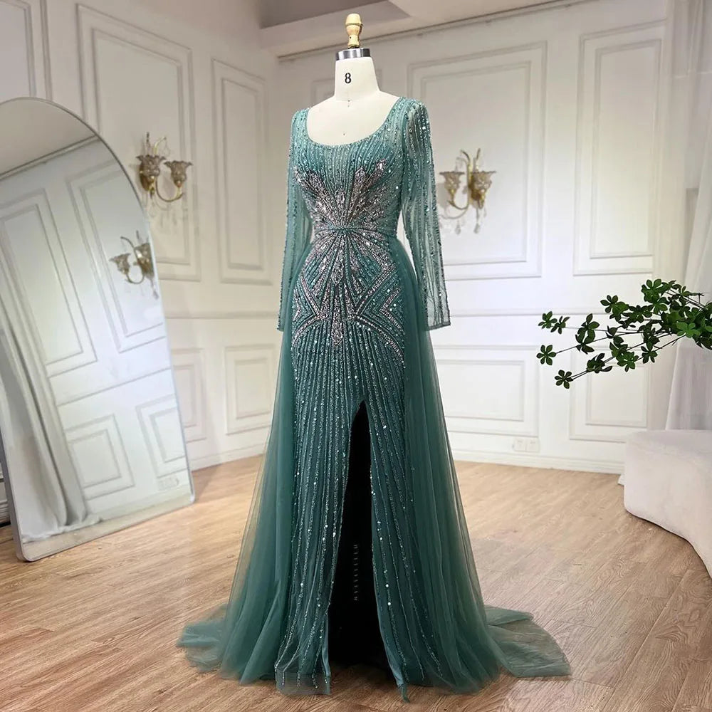 Serene Hill Pink  With Overskirt Split  Beaded Mermaid Evening Dresses Gowns  2025 LA72431 Customized