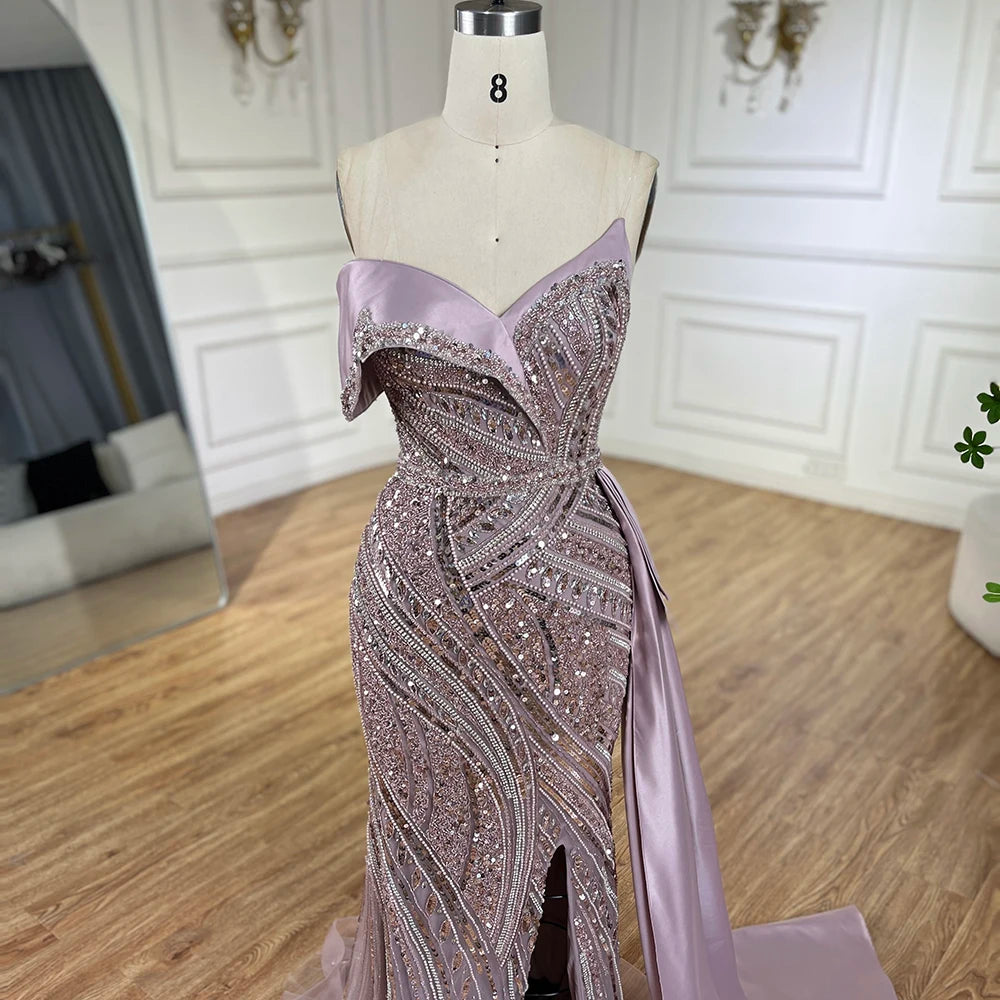 2025 Arabic Turquoise Beaded Evening Dresses  Dubai Elegant One Shoulder  Wedding Party Gowns LA72335  Customized