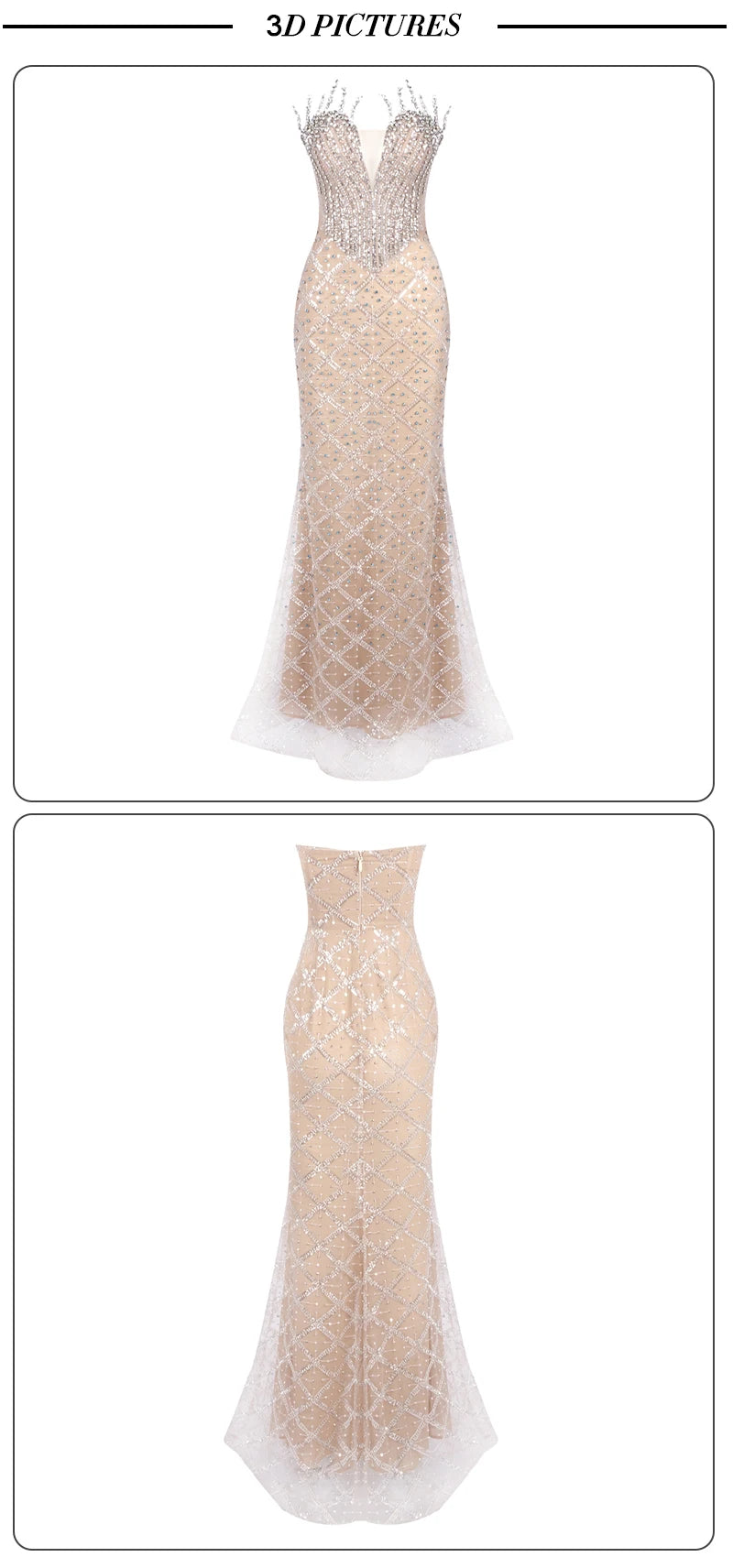 VC Fashion Silver Sequin Strapless Mermaid Dress Gown with Crystal Accents for Luxury Award Ceremonies