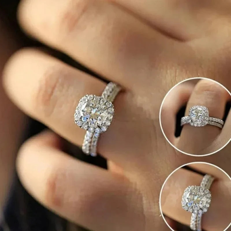 CAOSHI Sparkling Fully Inlaid Zirconia 2Pc/Set Rings 925 Sterling Silver Absolutely Stunning  Jewelry Engagement Women Jewelry