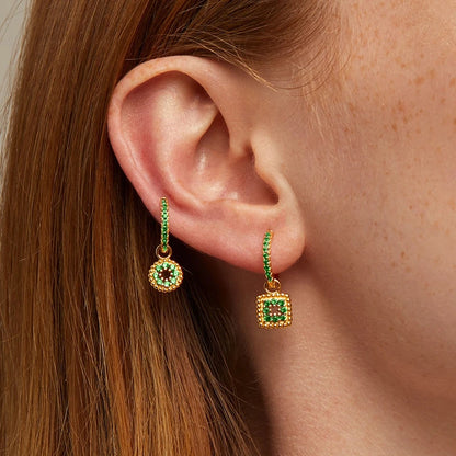 925 Sterling Silver Needle Luxury Green Zircon Pendant Earrings Trend Gold Color Small Hoop Earrings for Women Fashion Jewelry