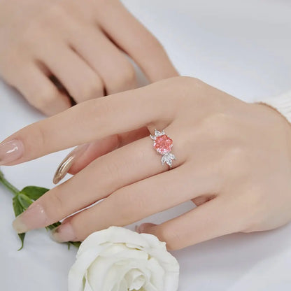 EUREKA 925 Sterling Silver Crushed Ice Cut Lab Pink Sapphire Gemstone Ring For Women Wedding Engagement Jewelry