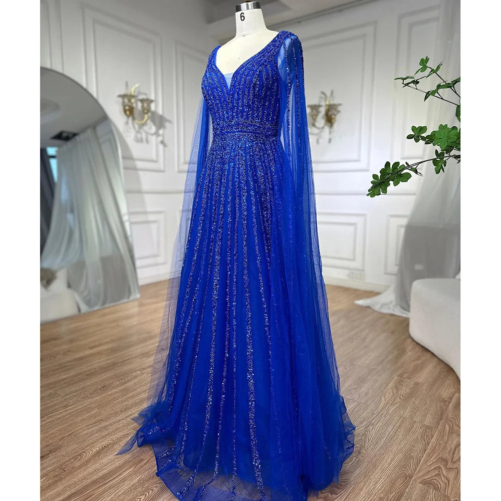 Nude Arabic Luxury Cape Sleeves Evening Dresses Gowns A-Line Beaded 2025 For Party LA71567 Customized