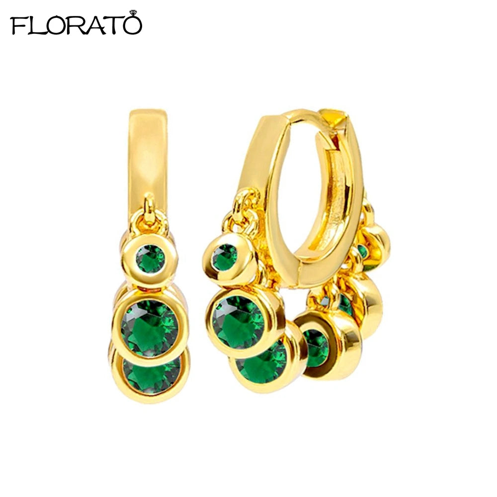 925 Sterling Silver Needle Luxury Green Zircon Pendant Earrings Trend Gold Color Small Hoop Earrings for Women Fashion Jewelry