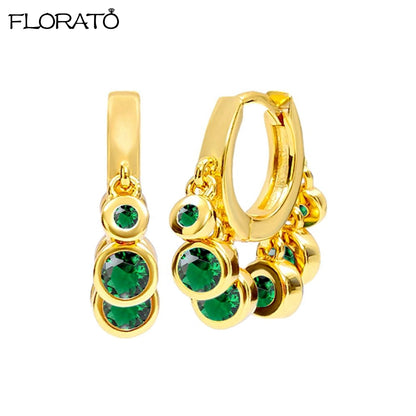 925 Sterling Silver Needle Luxury Green Zircon Pendant Earrings Trend Gold Color Small Hoop Earrings for Women Fashion Jewelry