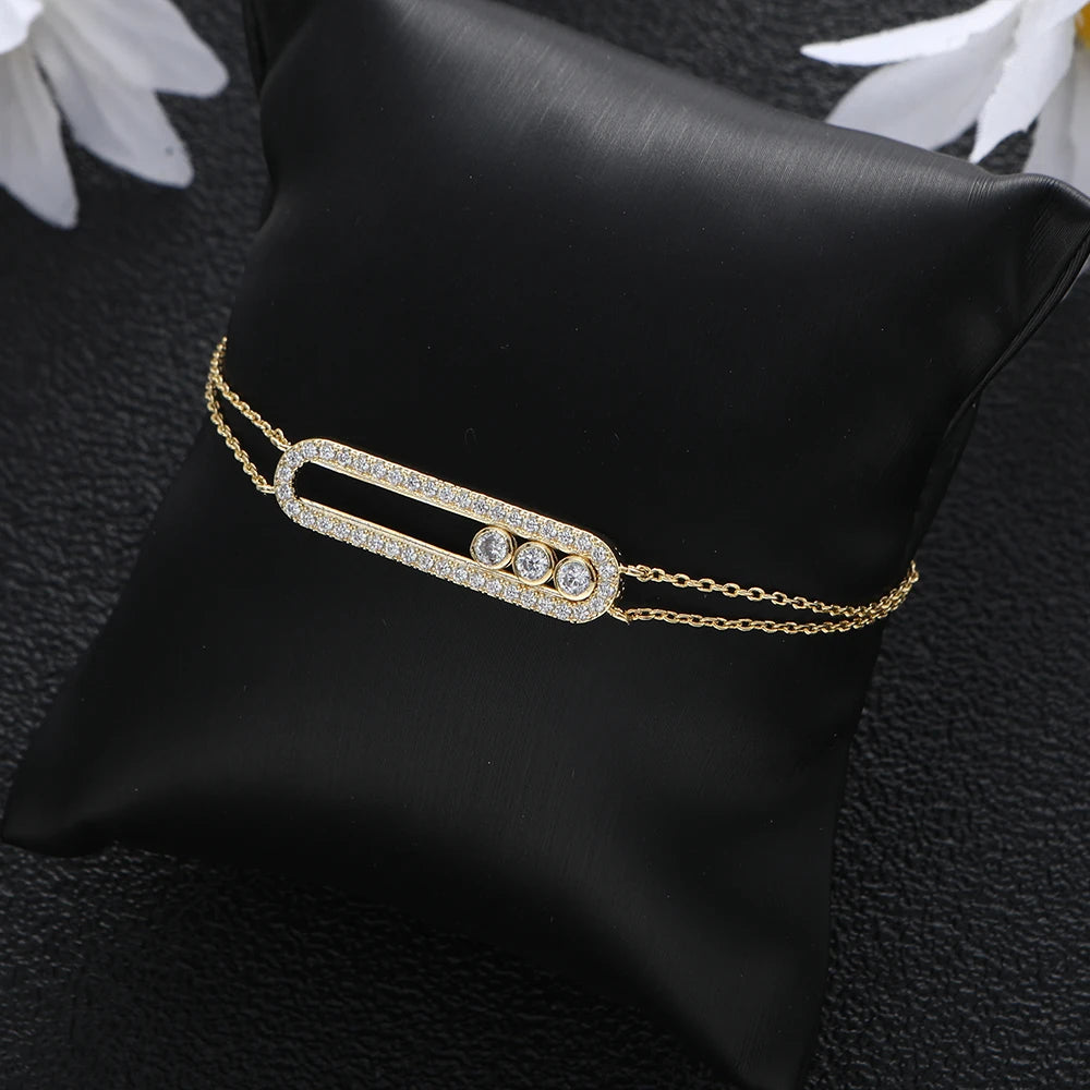 New Smooth Bead Move Charm Bracelet Design Geometric Full Microl Zirconia Wedding Engagement Women Bangle Fashion Jewelry B097