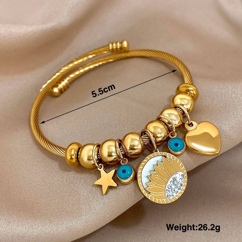 Greatera Gold Color Conch Shell Charm Stainless Steel Adjustable Bracelets Bangles for Women Ocean Animal Bracelet Beach Jewelry
