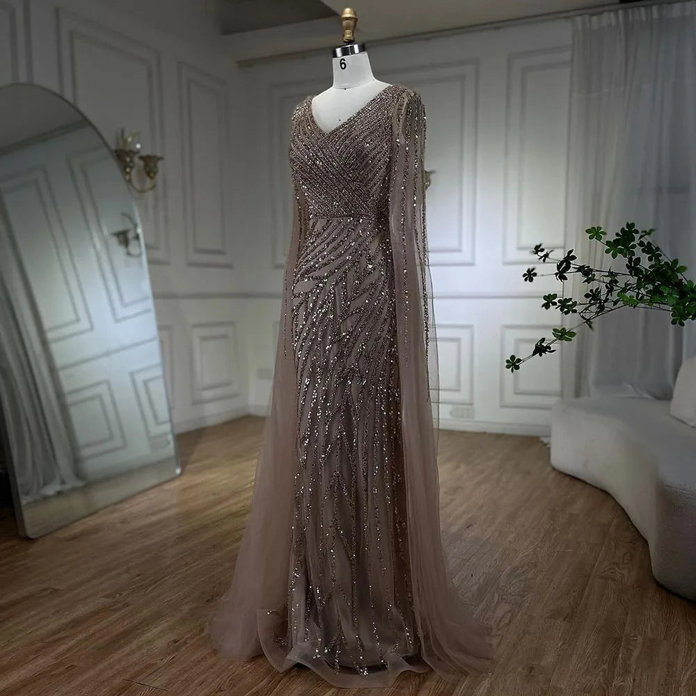 Serene Hill Arabic Mermaid Blue Beaded  Cape   Evening Dress Gown  2025 LA71493A Customized