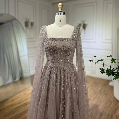 Serene Hill 2025 Customized Pink Elegant Mermaid Luxury Pearls Beaded Arabic Evening Dress Gown for Formal Occasion LA71803A