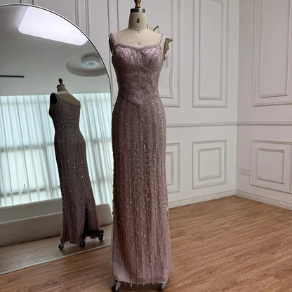 Luxury Arabic Blue Beaded Spaghetti Strap Pink Mermaid Evening Dress for Women Party Serene Hill 2025 Customized LA72725