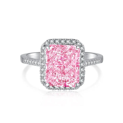 EUREKA 925 Sterling Silver Crushed Ice Cut Lab Pink Sapphire Gemstone Ring For Women Wedding Engagement Jewelry
