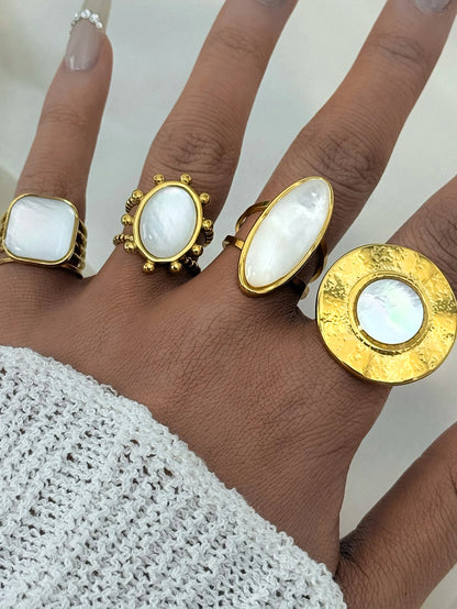 Fashion Shell Stainless Steel 18K Gold Plated Adjustable Opening Rings  for Women Engagement Party Gift Temperament Jewelry 2025
